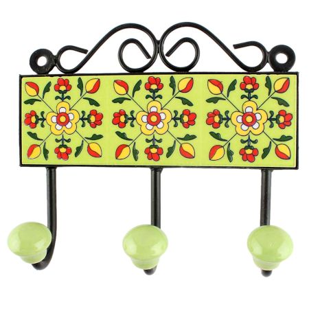 Pea Green Tiny Flower Ceramic Tile Hook